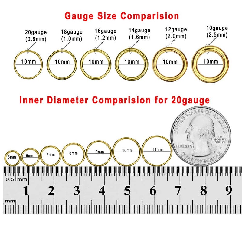 FANSING Big Nose Rings for Women 18g 10mm Nose Hoop 18 Gauge 18k Gold-plated Surgical Steel Piercing Jewelry for Cartilage Lip Helix Rook - Image 3